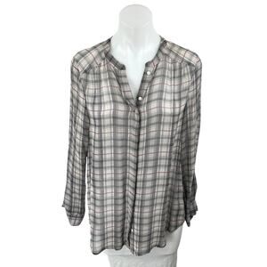 Joie Gray 100% Silk Plaid Checkered Long Sleeve Button Down Shirt Top Size XS